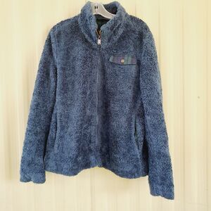 Pendleton Jacket Blue Full Zip Sherpa Fuzzy Warm Jacket Wool Plaid Size Large
